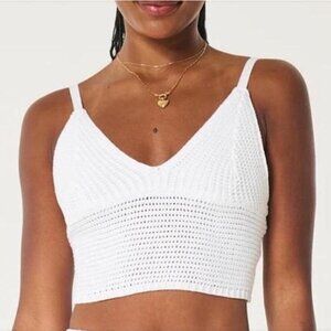 Hollister Women's White Knit V-Neck Cropped Tank Top Size L